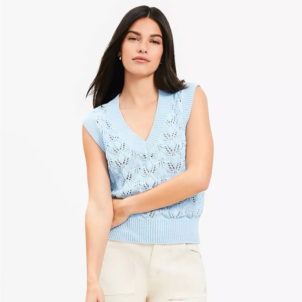 LOFT Light Blue Sleeveless V-Neck Knit Sweater Vest